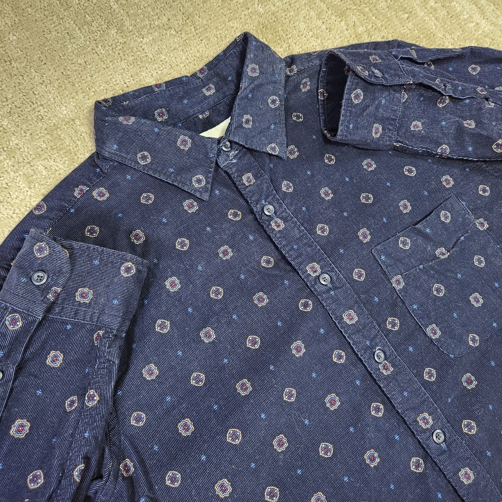 American Eagle Shirt Men Large Tall Corduroy AOP Geometric Button Up Blue Cotton